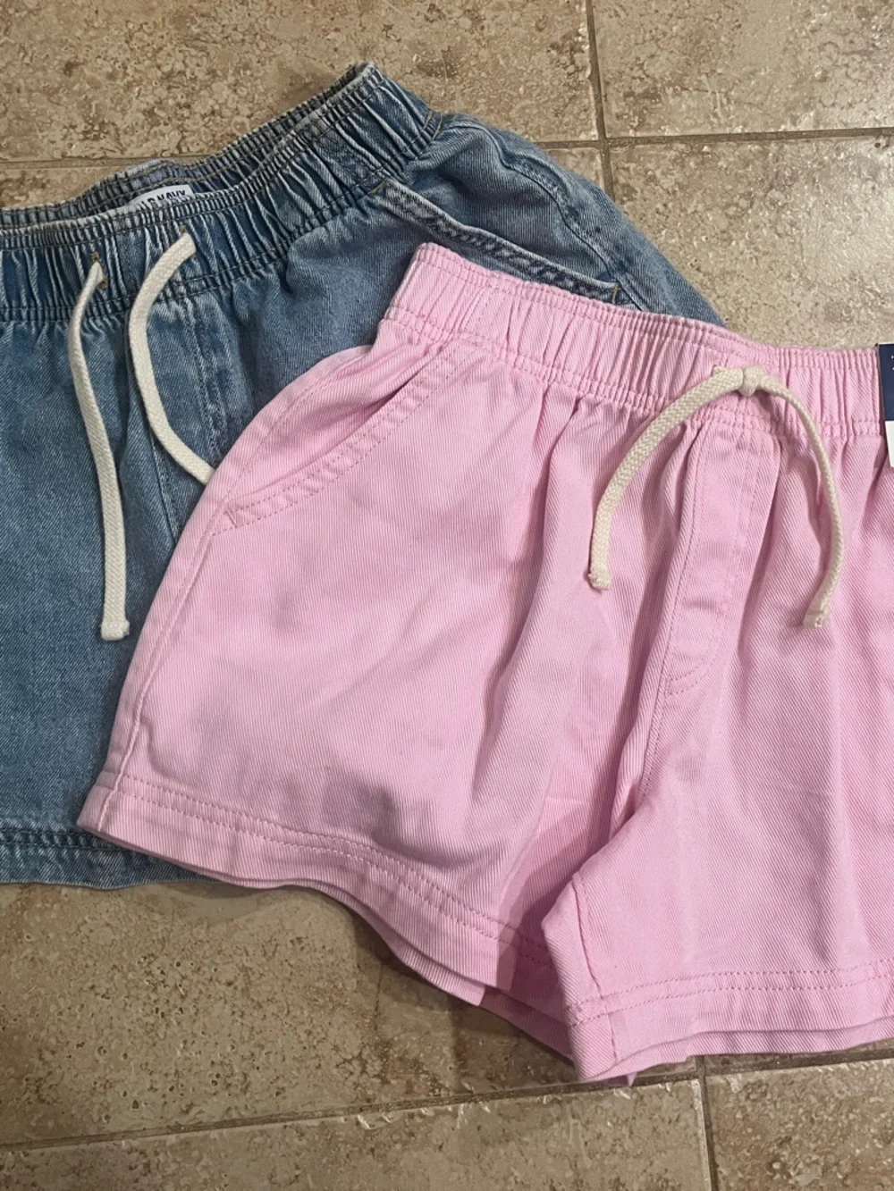 Old Navy Pink and Denim-Blue Kids Drawstring Shorts